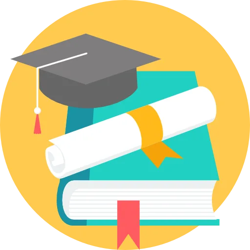 Illustration of a graduation cap atop a stack of books and a diploma — the follow-on curriculum that educates serious users.
