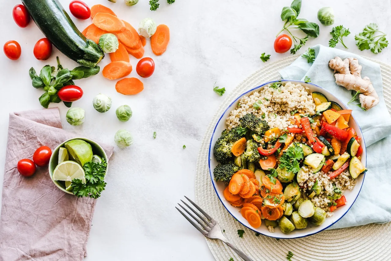 Fresh colorful produce introducing the first nutrition-trivia module