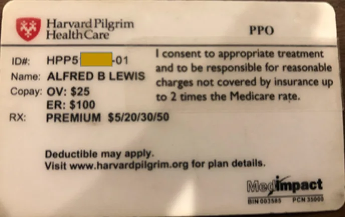 The Quizzify Prevent Consent affixed directly onto an employee's health-plan insurance card