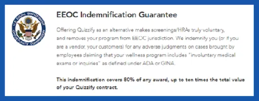 Quizzify EEOC Indemnification Guarantee covering 80% of any award up to ten times the contract value