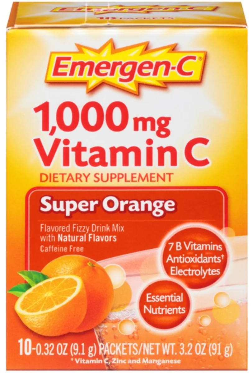 Box of Emergen-C 1,000 mg Vitamin C Super Orange dietary-supplement drink mix
